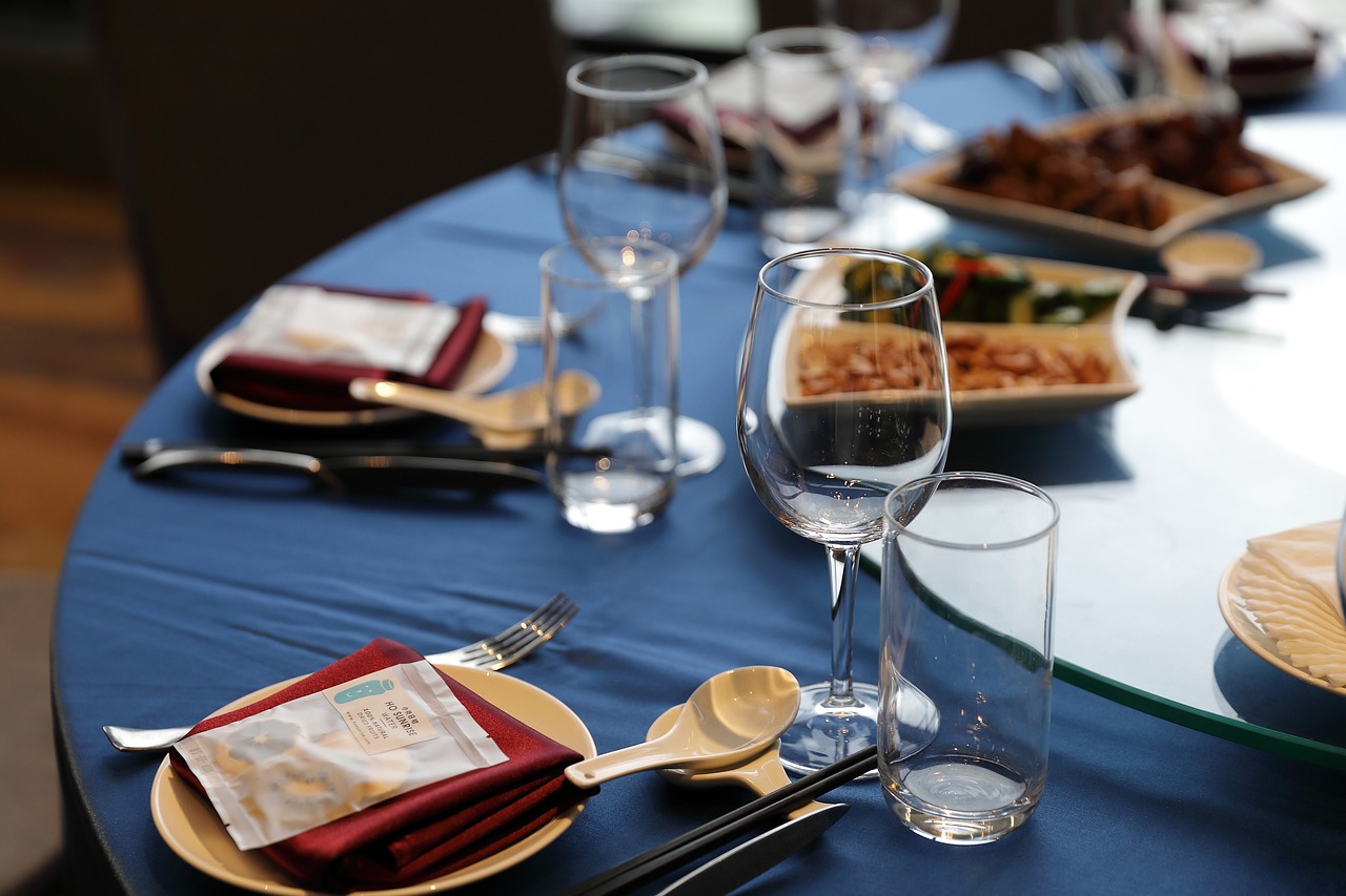 Stock photo of a table at a banquet event.