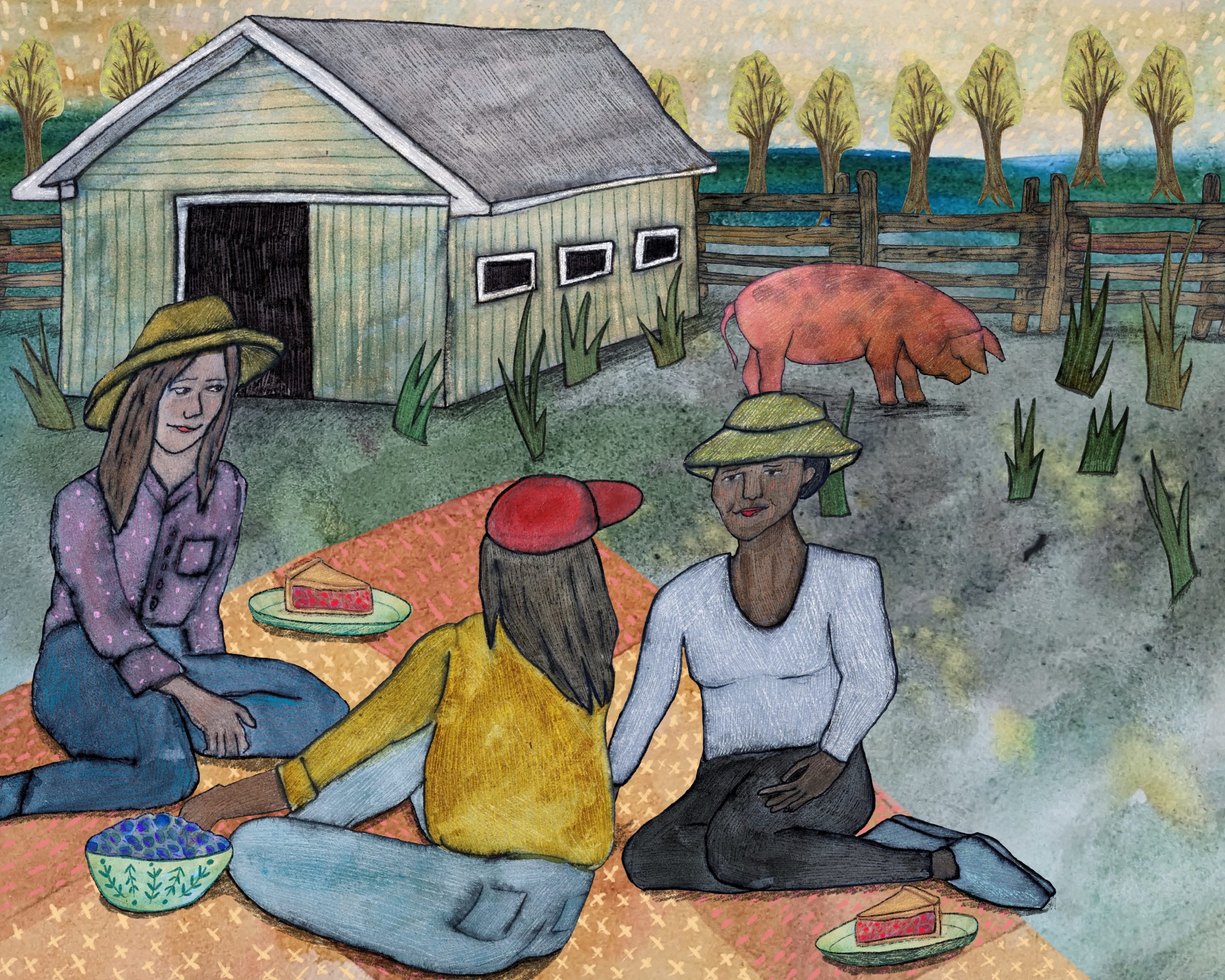 An illustration of women farmers